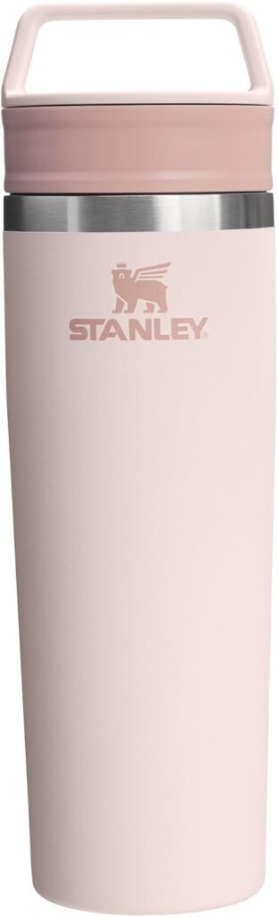 STANLEY Cafe To Go Taza de Viaje de 20 oz | Tapa Antiderrames de Dos Partes para Beber | Vaso Térmico para Café, Té y Bebidas | Taza de Café Aislada de Acero Inoxidable | Sin BPA | Cuarzo Rosa