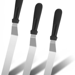 3 piezas de espátulas para glaseado, espátula offset, juego de espátulas para decorar pasteles de acero inoxidable de 6/8/10 pulgadas, espátula de pastel profesional con ángulo y mango de plástico