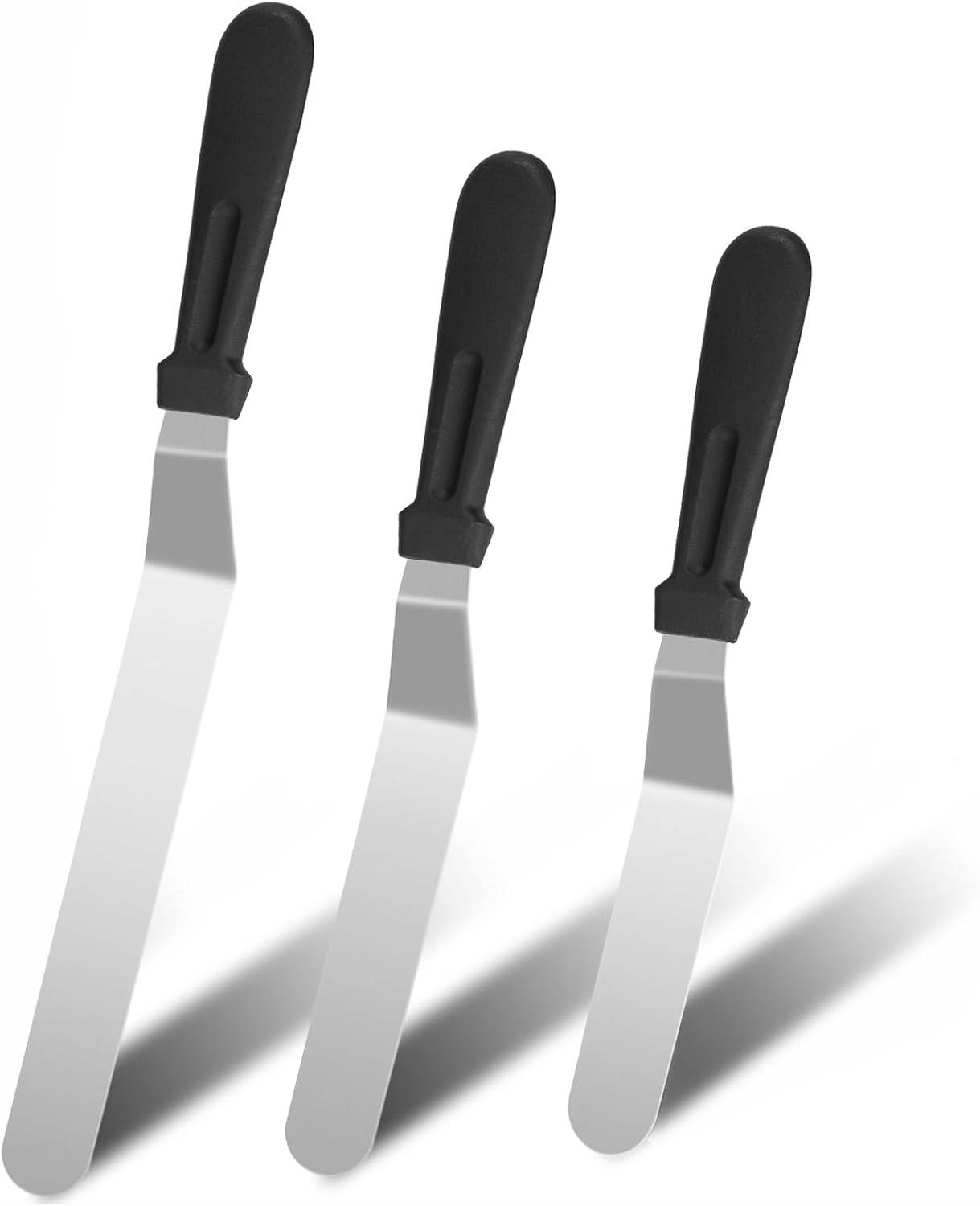 3 piezas de espátulas para glaseado, espátula offset, juego de espátulas para decorar pasteles de acero inoxidable de 6/8/10 pulgadas, espátula de pastel profesional con ángulo y mango de plástico