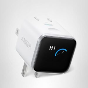 Anker Cargador de pantalla inteligente, bloque de cargador Anker Nano USB C, cargador de teléfono GaN máximo de 45 W, enchufe plegable de 180°, reconocimiento inteligente, modo de cuidado integrado, para iPhone 17/16/15 (sin batería, un puerto USB-C, sin cable)
