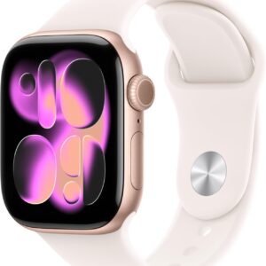 Apple Reloj inteligente de la serie 11 [GPS de 1.654 in] con caja de aluminio oro rosa con banda deportiva color rubor claro - S/M. Puntuación de sueño, rastreador de fitness, monitoreo de salud, pantalla siempre encendida, resistente al agua