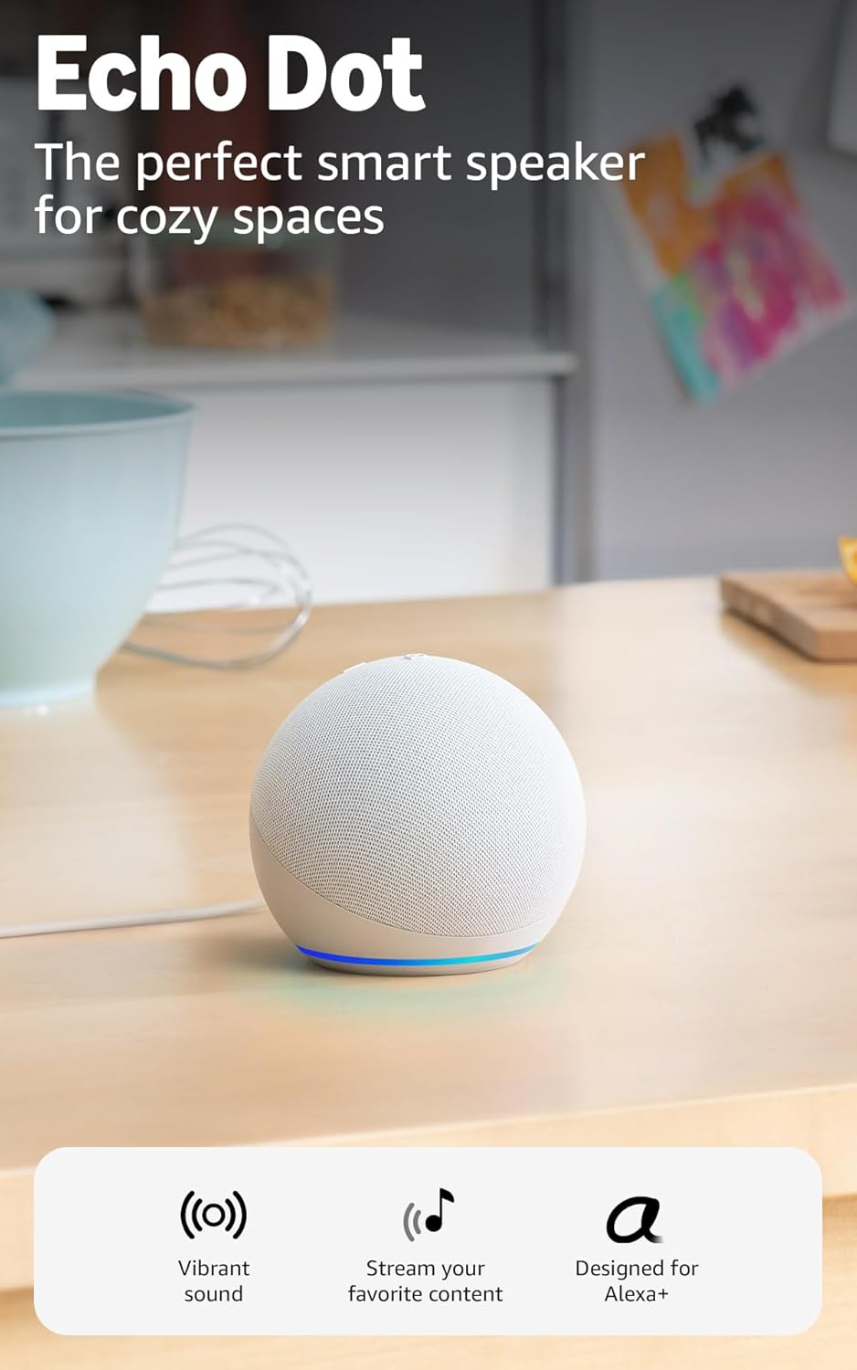 Amazon Echo Dot: parlante Alexa con sonido vibrante, ideal para dormitorios, comedores y oficinas (carbón)