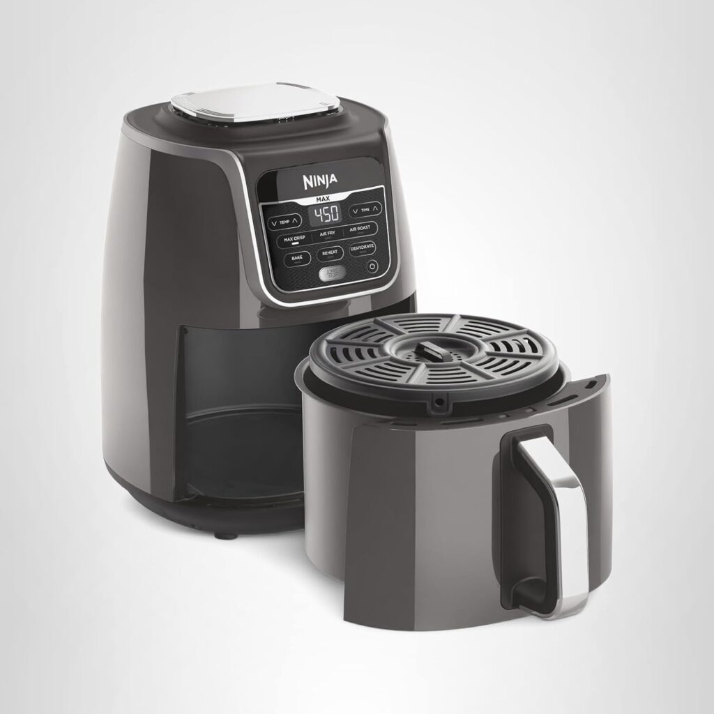 Freidora de aire Ninja AF161 Max XL que cocina, cruje, asa, hornea, recalent, deshidrata, con capacidad de 5.2 litros y acabado de alto brillo, gris