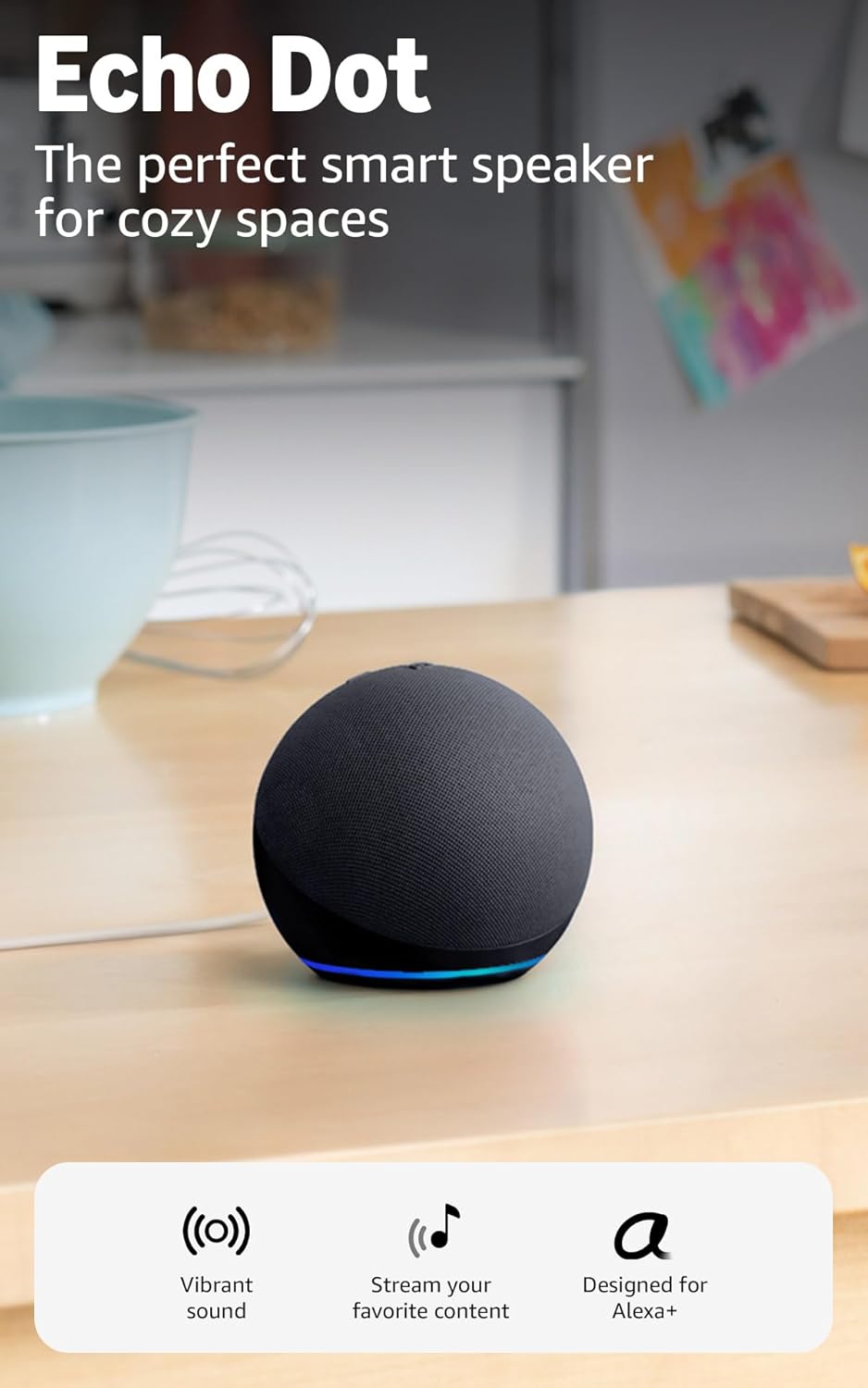 Amazon Echo Dot: parlante Alexa con sonido vibrante, ideal para dormitorios, comedores y oficinas (carbón) - Image 3