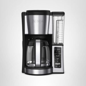 Ninja Cafetera programable de 12 tazas, 2 estilos de preparación, plato caliente ajustable, depósito de agua de 60 onzas, preparación retardada, negro/acero inoxidable