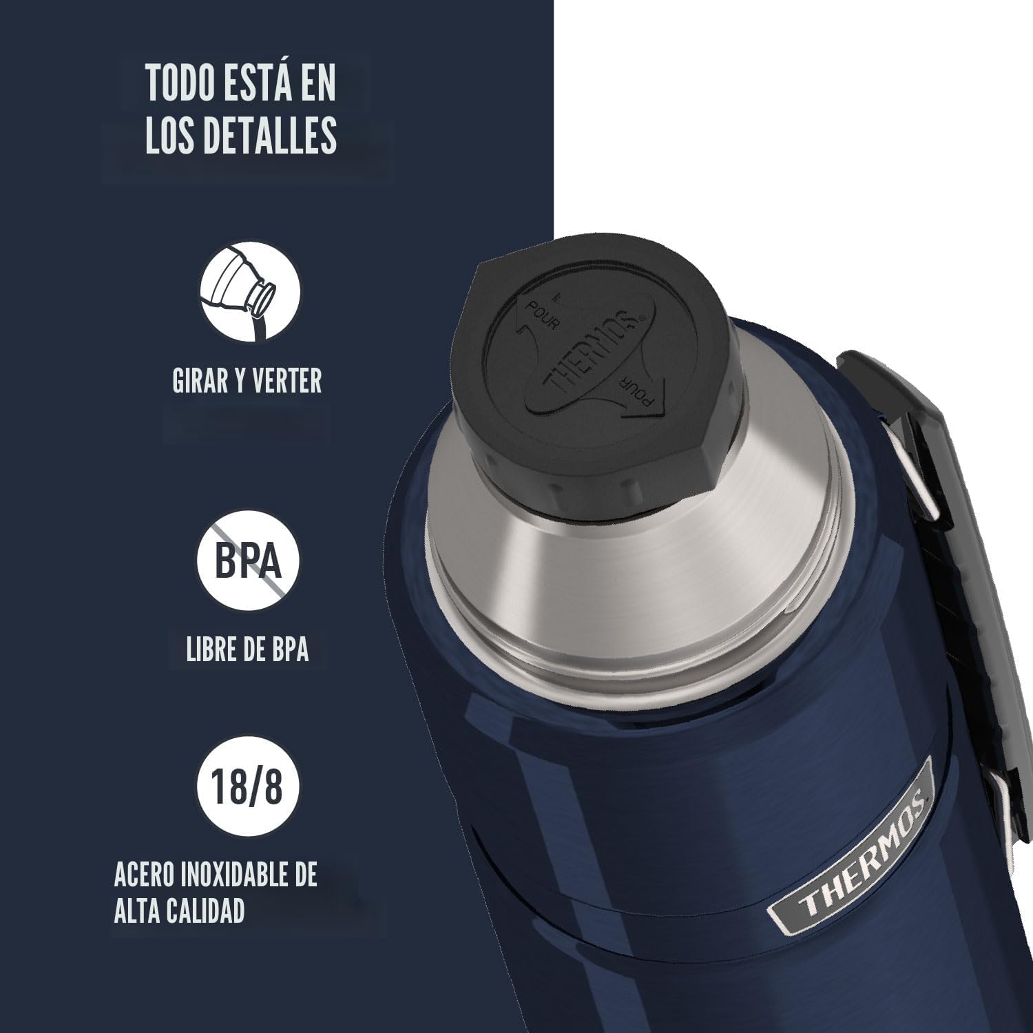 THERMOS Stainless King - Botella de bebida aislada al vacío, 40 onzas, azul medianoche - Image 5