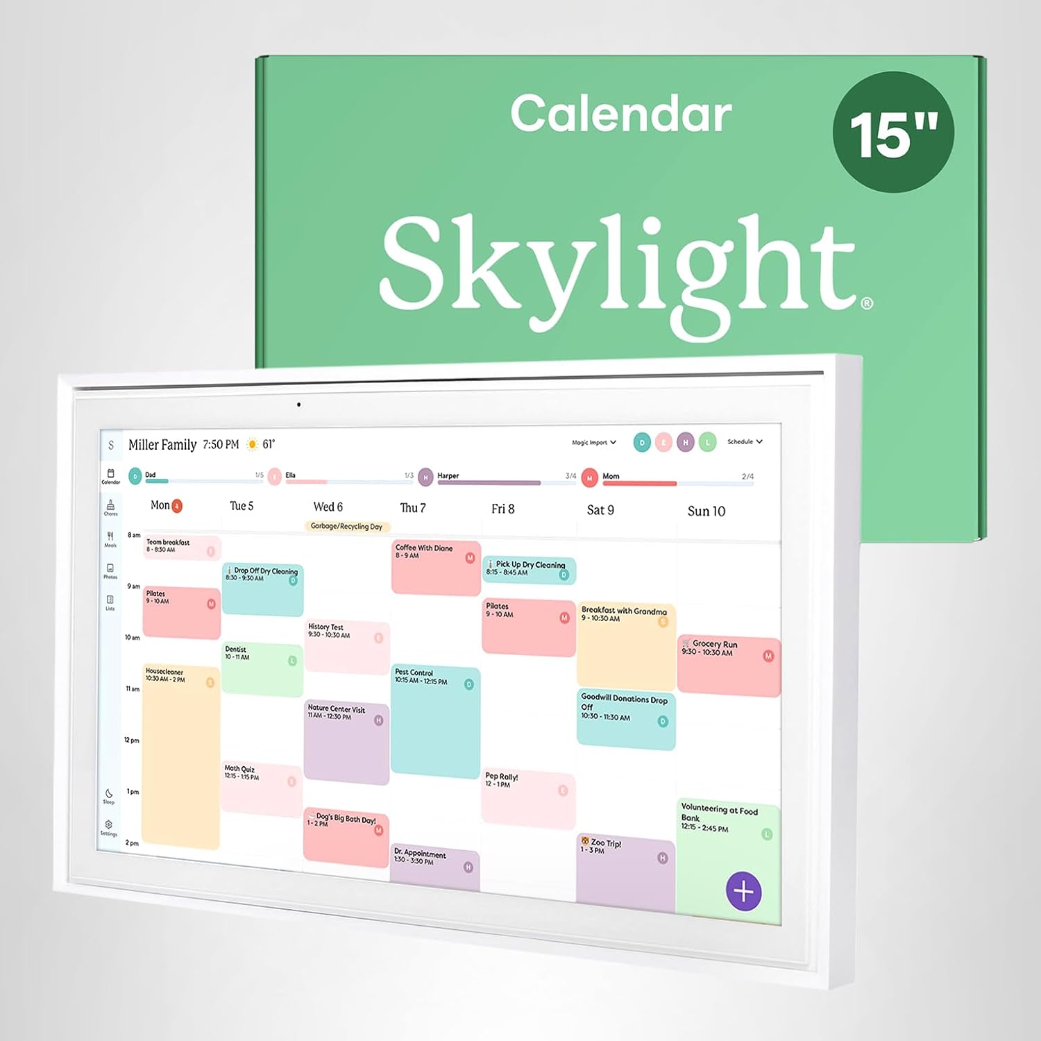 Calendario Skylight: Planificador de pared digital de 38,1 cm y tabla de tareas, pantalla interactiva inteligente táctil para horarios familiares – Incluye montaje en pared, ideal para organizar tu