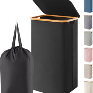 Lifewit - Cesta para la ropa sucia de 100L con tapa, cestos para la ropa con asas de bambú y una bolsa extraíble, gran cesto plegable para la ropa para dormitorio, baño, dormitorio universitario