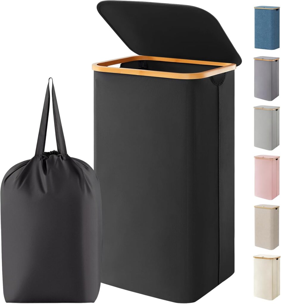 Lifewit - Cesta para la ropa sucia de 100L con tapa, cestos para la ropa con asas de bambú y una bolsa extraíble, gran cesto plegable para la ropa para dormitorio, baño, dormitorio universitario