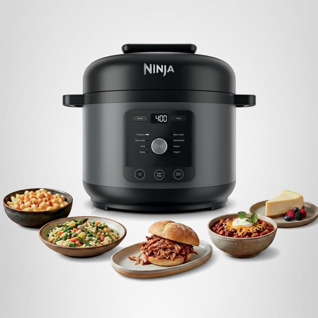 Ninja HyperHeat PC201GY - Olla a presión eléctrica 9 en 1, olla múltiple de 6.5 cuartos de galón con salteado/salteado, olla de cocción lenta, olla arrocera, Sous Vide, 1200 W, olla de cocción rápida, sin PFAS, gris oscuro