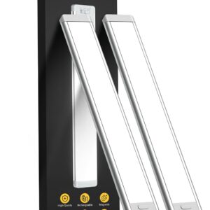 MCGOR Iluminación bajo gabinete de 10 pulgadas, paquete de 2 luces recargables con sensor de movimiento para interiores, 5 niveles regulables, luces magnéticas para armario, luces inalámbricas bajo