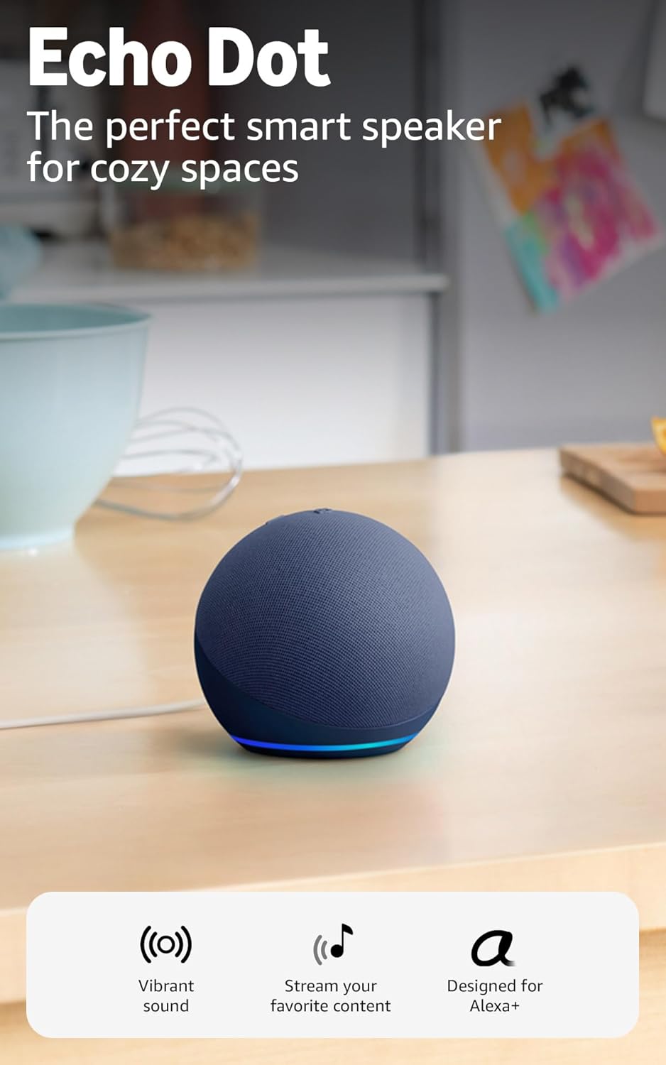 Amazon Echo Dot: parlante Alexa con sonido vibrante, ideal para dormitorios, comedores y oficinas (carbón) - Image 2