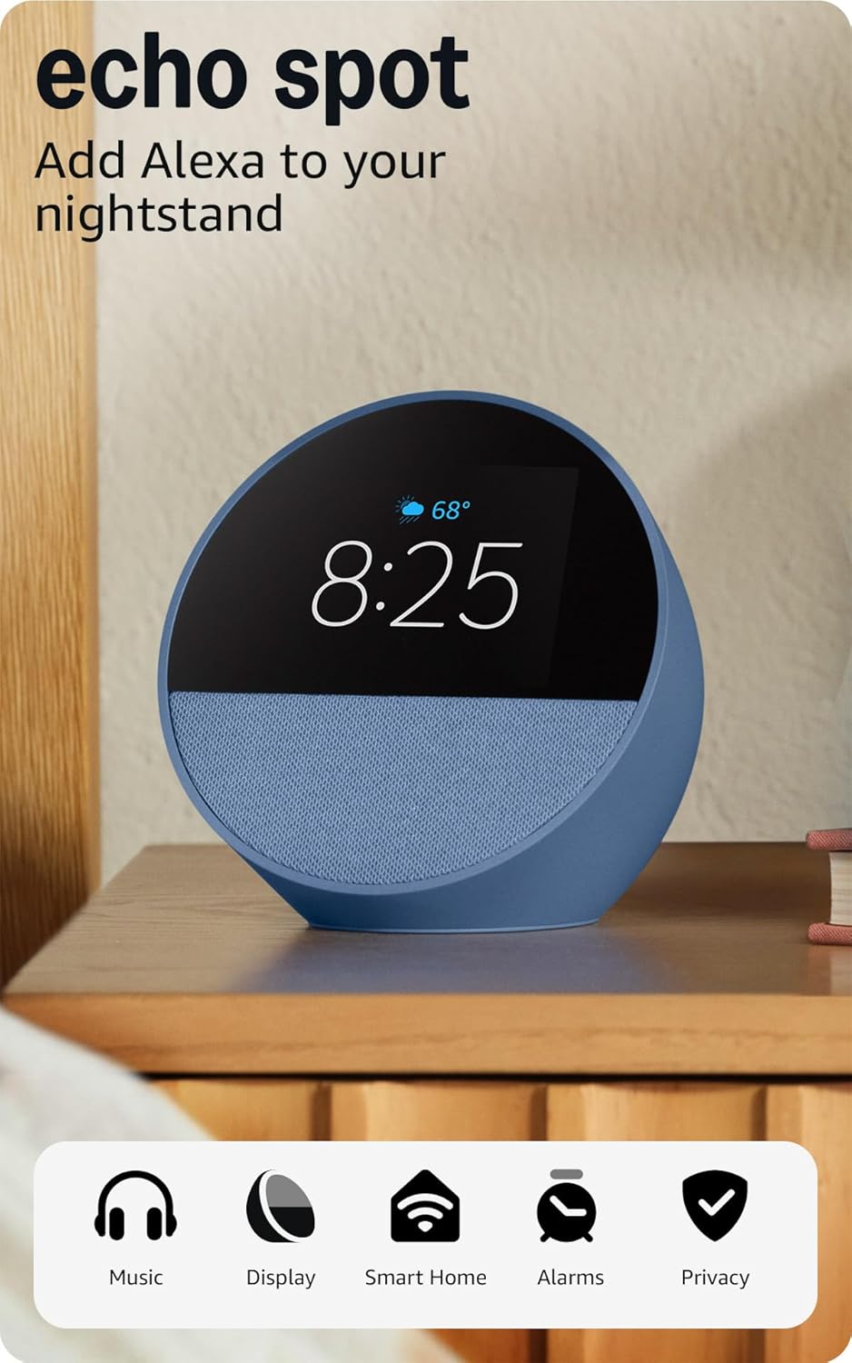 Amazon Echo Spot (modelo más reciente): ideal para mesitas de noche, oficinas y cocinas, incluye despertador inteligente con Alexa (blanco glaciar) - Image 3