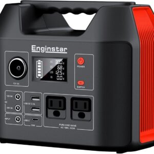 EnginStar Estación de energía portátil de 300 W 296 Wh con salida de CA de onda sinusoidal pura de 110 V para acampar al aire libre, caza y emergencia, fuente de alimentación de batería de reserva de 80000 mAh para CPAP