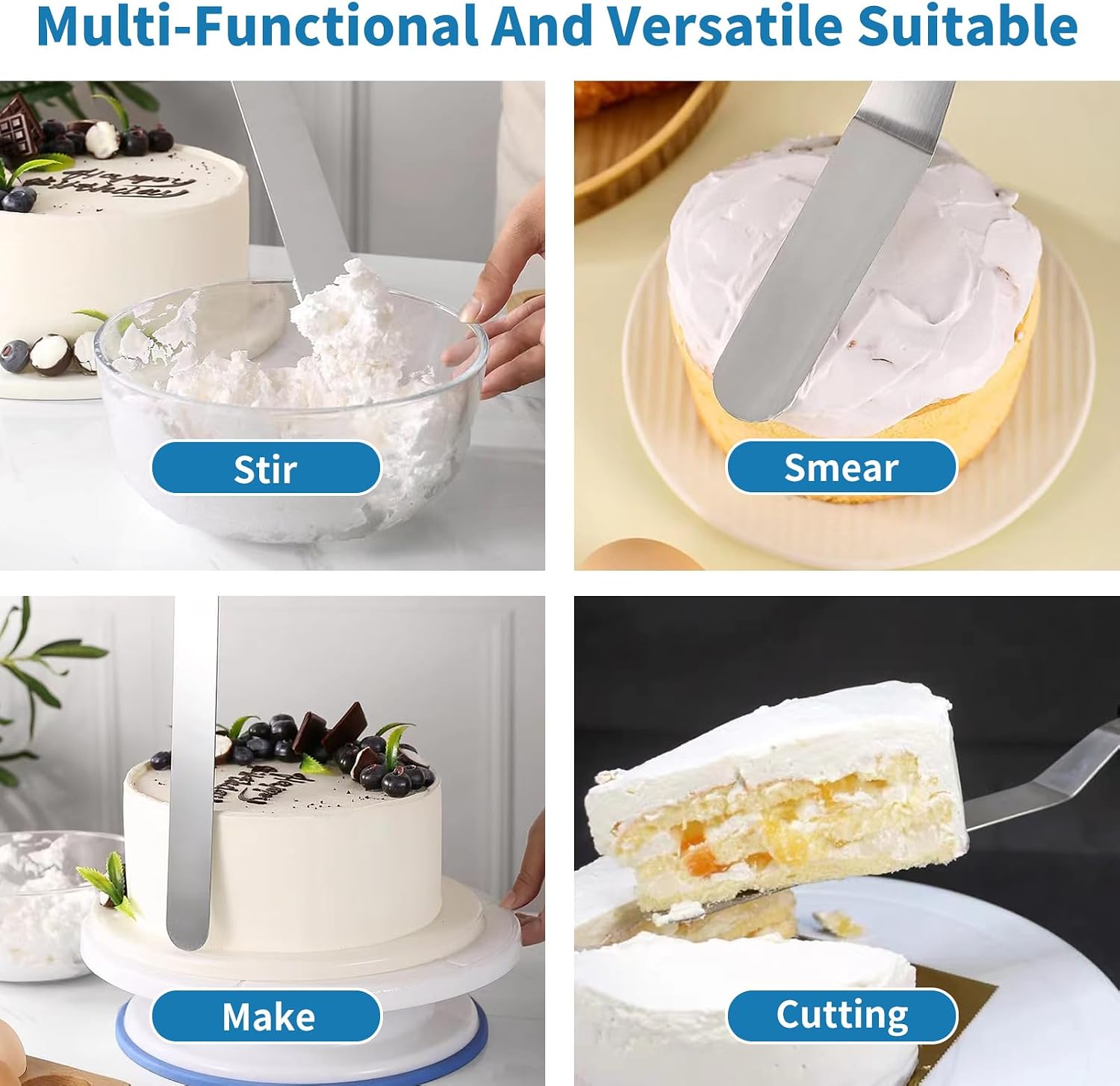 3 piezas de espátulas para glaseado, espátula offset, juego de espátulas para decorar pasteles de acero inoxidable de 6/8/10 pulgadas, espátula de pastel profesional con ángulo y mango de plástico - Image 7