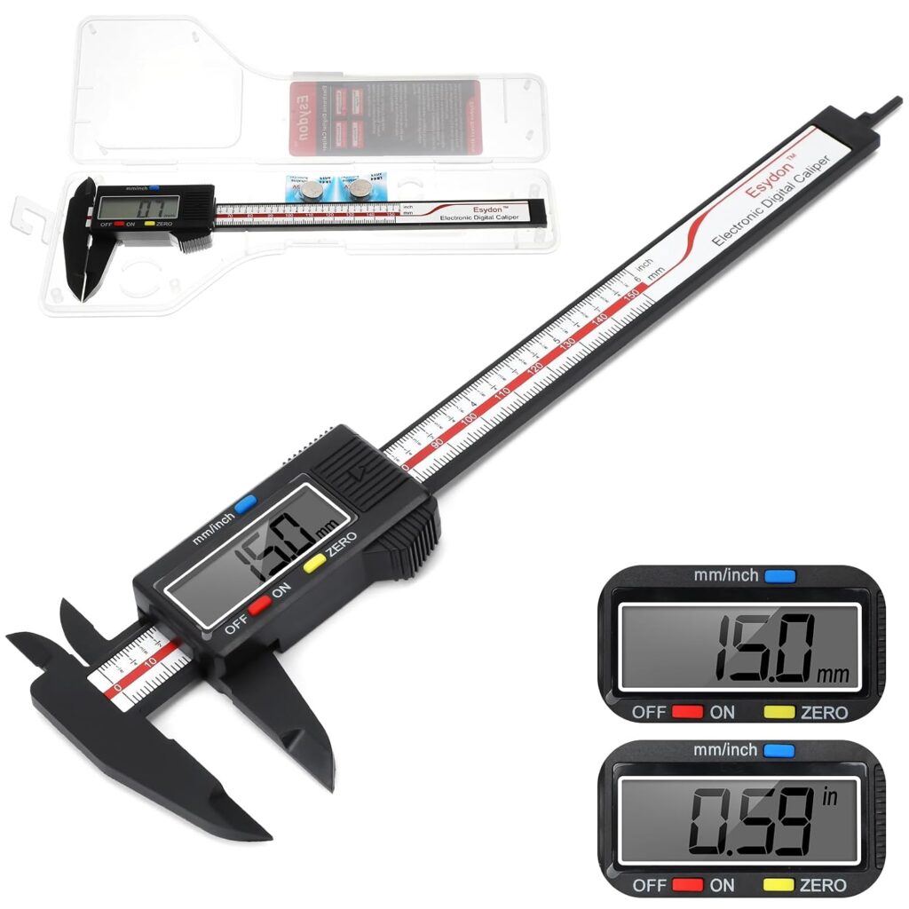 Calibre digital, calibradores mejorados Esydon de 6 pulgadas, herramienta de medición, regla electrónica, con pantalla LCD grande, función de apagado automático, conversión de pulgadas y milímetros, funda de plástico, perfecto para el hogar, bricolaje