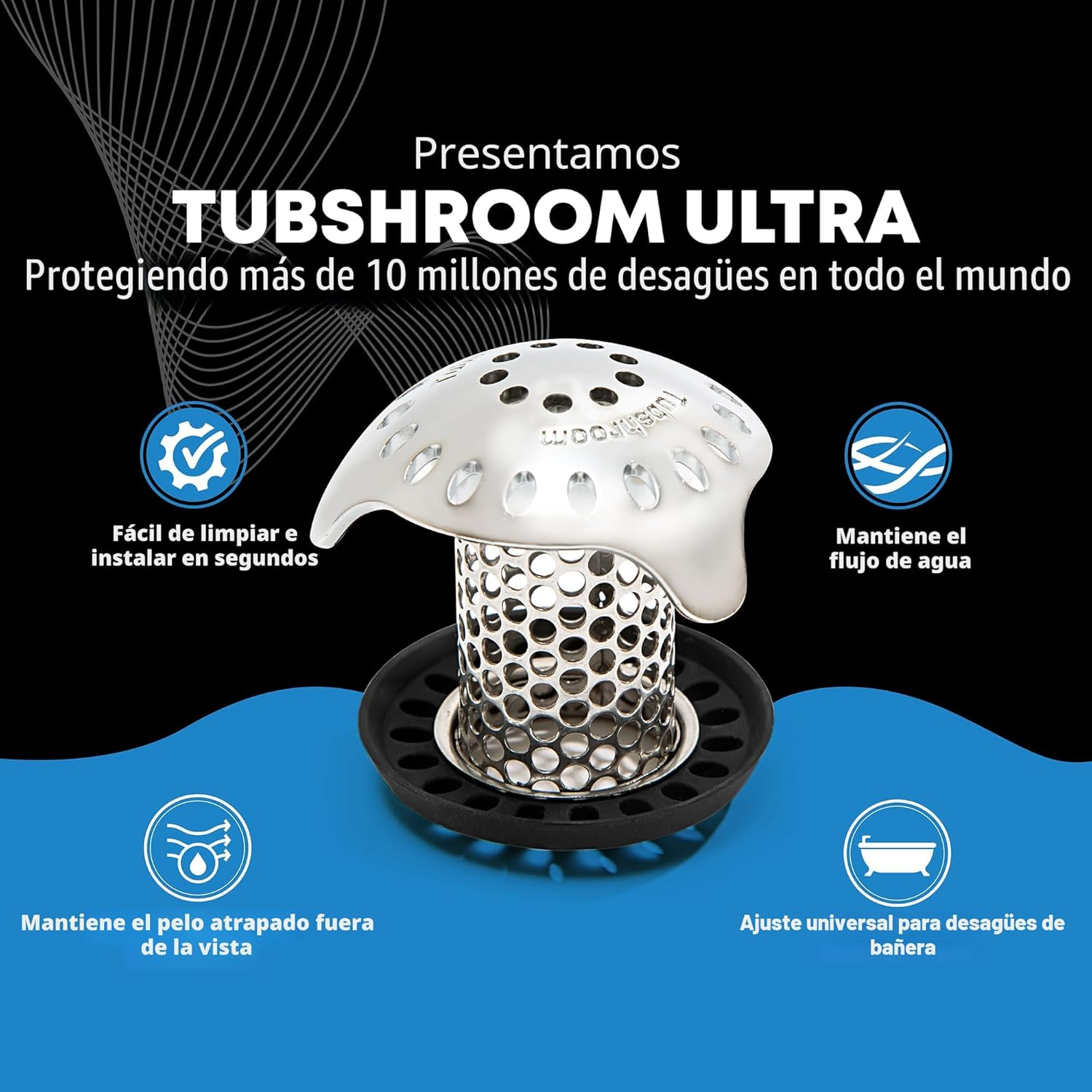 TubShroom Protector de drenaje de bañera ultra revolucionario, colador, trampa, acero inoxidable, combo de acero inoxidable - Image 2