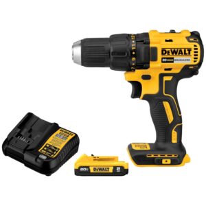 DEWALT Juego de destornilladores inalámbricos de 20 V Max, taladro eléctrico, sin escobillas de 1/2 en 2 velocidades, batería de 2.0 Ah y cargador incluidos, luz LED (DCD777D1)