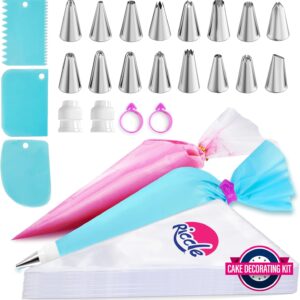 Juego de bolsas y puntas para tubería, 11.8 Pulgadas 100 bolsas anti-reventón, kit de decoración de pasteles de 124 piezas con 16 puntas para tubería, 1 bolsa de repostería reutilizable, 3
