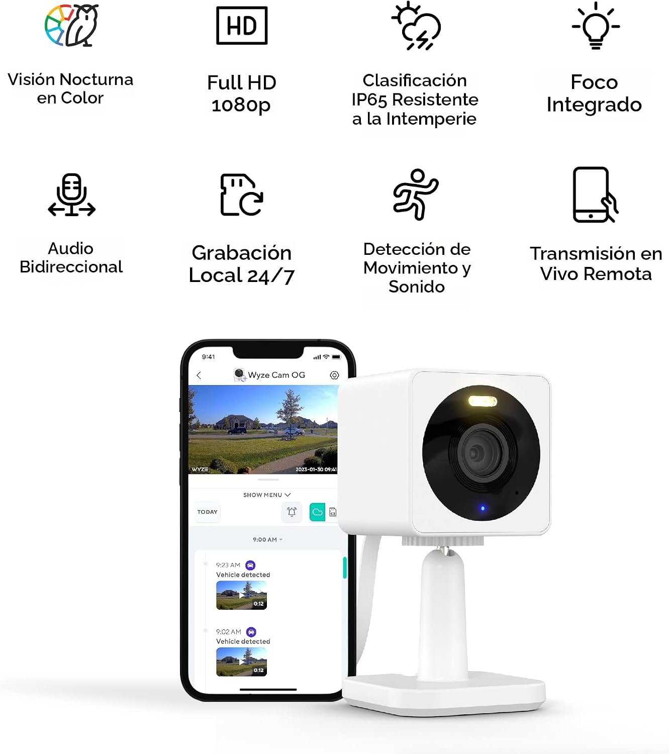 WYZE Cam OG interior/exterior 1080p Wi-Fi cámara inteligente de seguridad para el hogar con visión nocturna a color, con cable, detección de movimiento, audio de 2 vías, compatible con Alexa y Google - Image 2