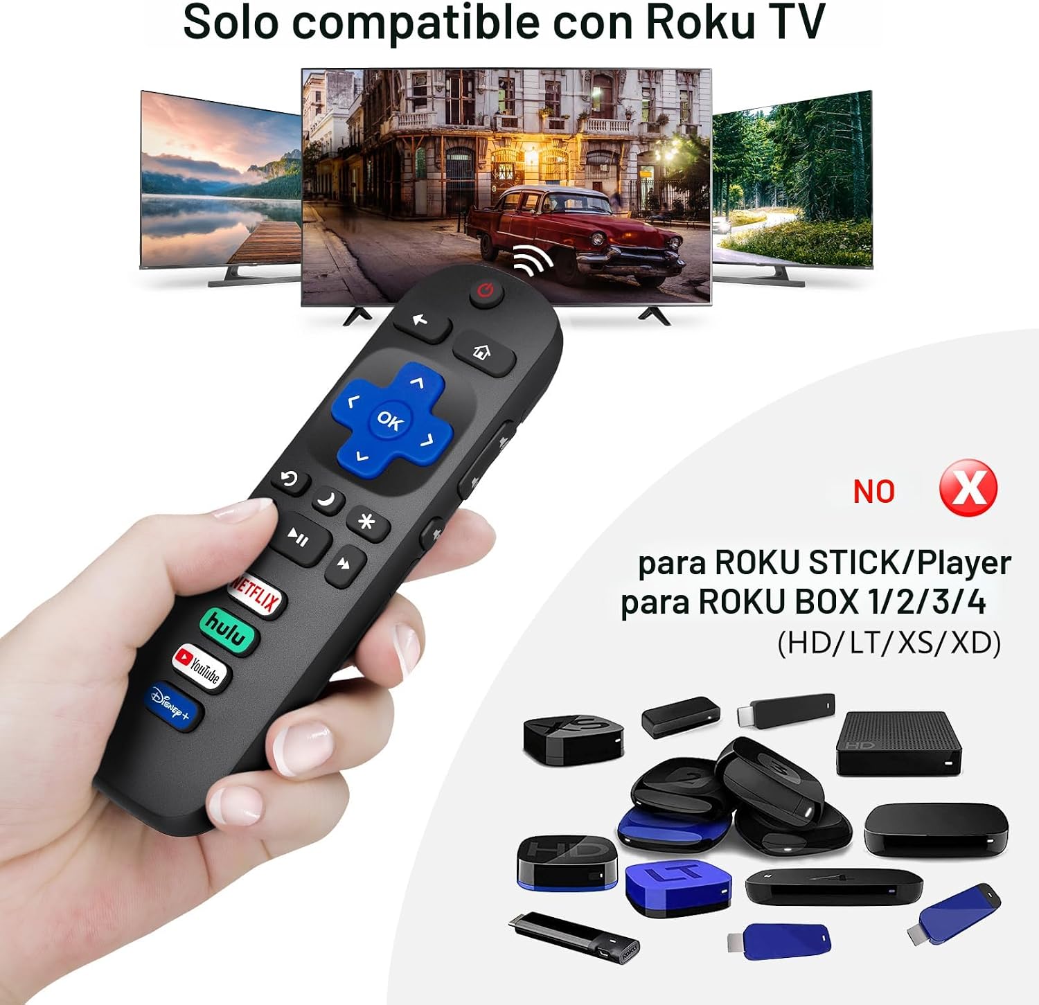 Paquete de 2 controles remotos de repuesto solo para Roku TV, compatible con TCL Roku/Hisense Roku/Onn Roku/Sharp Roku/Element Roku/Westinghouse Roku/Philips Roku (no para Roku Stick and Box) - Image 2