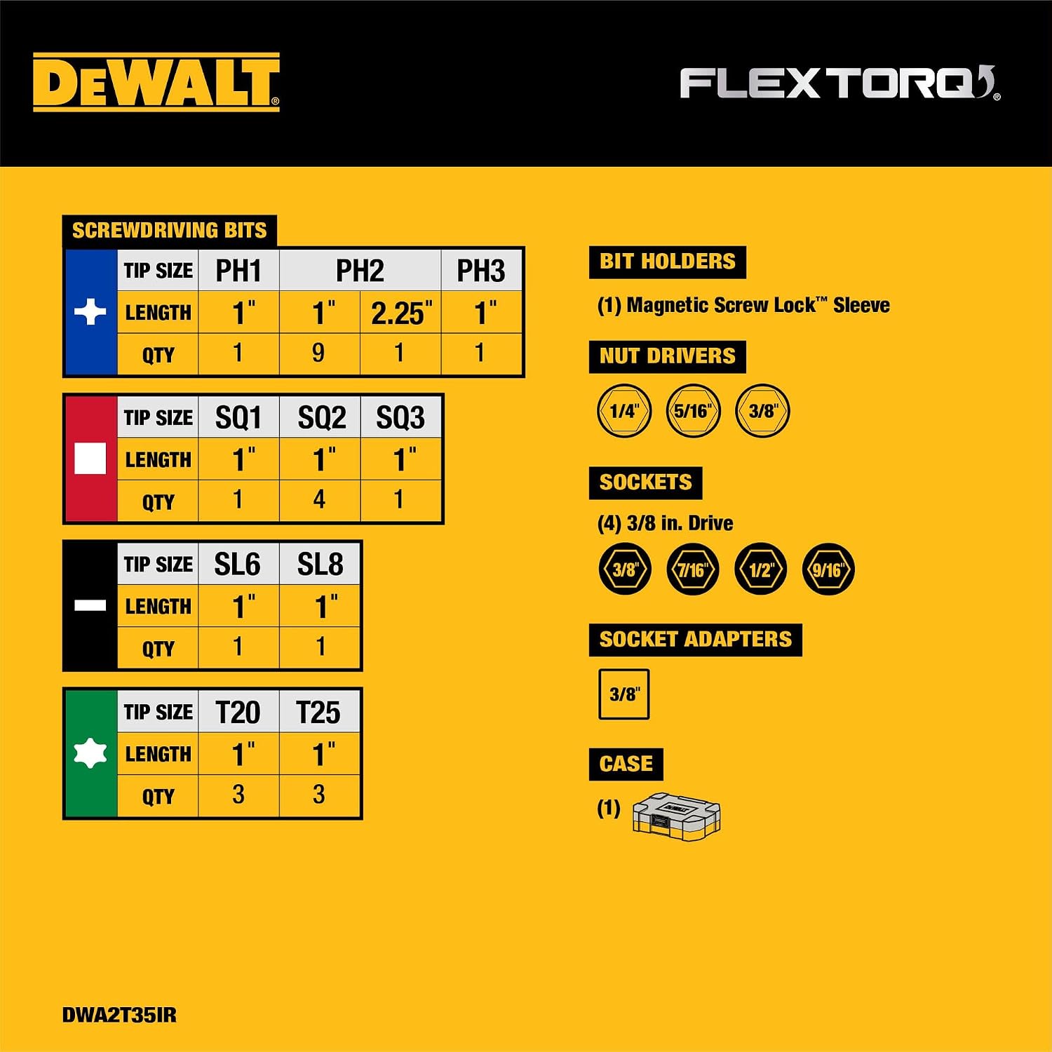 DEWALT Juego de puntas para destornillador, juego de puntas para atornillador de impacto, FlexTorq, 35 piezas (DWA2T35IR) - Image 2