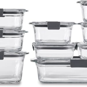 Rubbermaid Brilliance - Recipientes de vidrio para almacenamiento de alimentos, varios tamaños, juego de 9, sin BPA, a prueba de fugas, transparentes