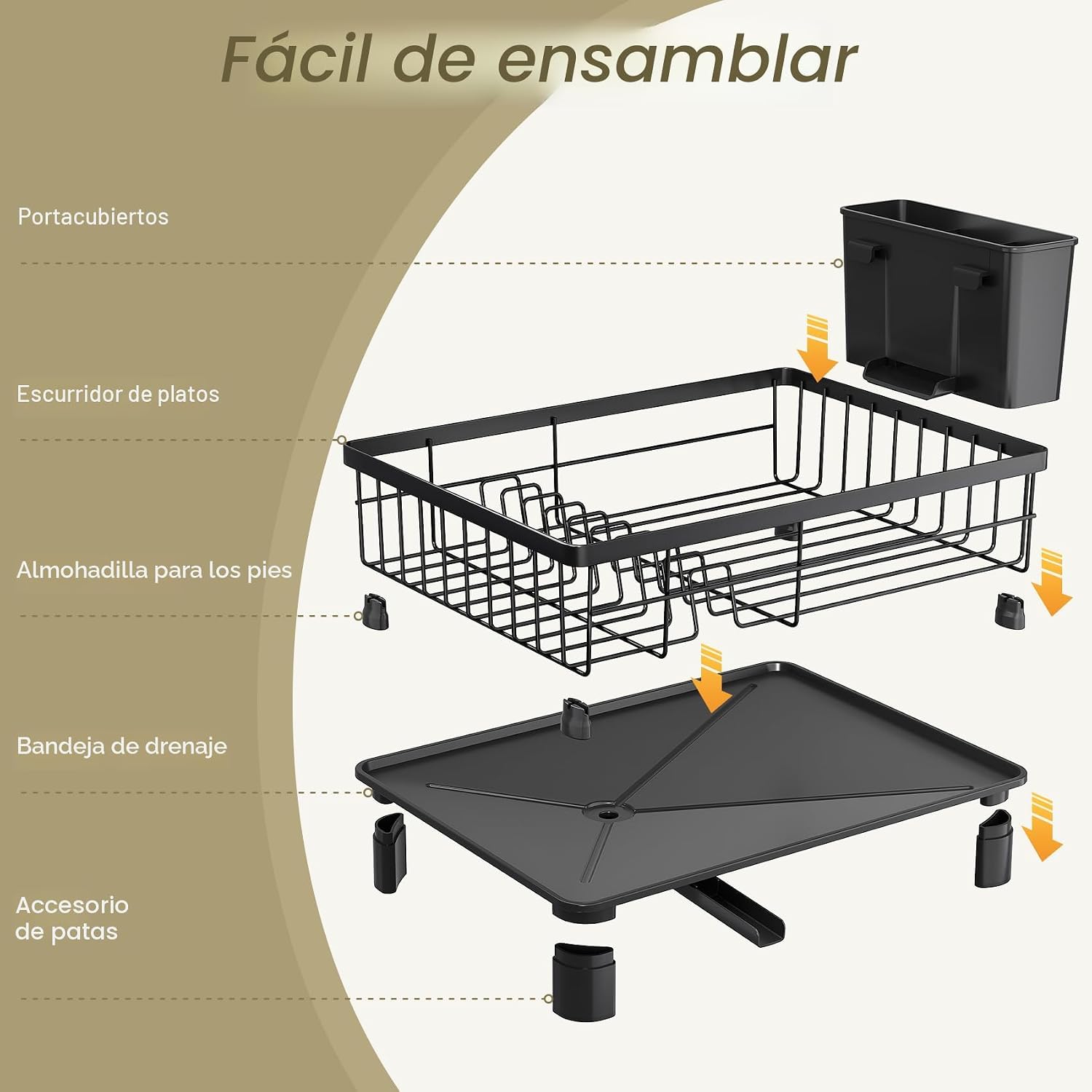 SNTD Escurridor de Platos - Escurridor de Platos Pequeño para Encimera de Cocina, Escurridor de Platos de Acero Inoxidable con Soporte para Utensilios y Bandeja de Goteo, 11" An x 15" L (Negro) - Image 8