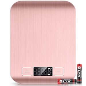Báscula de cocina digital rosa de 22.0 lbs/22 libras, peso gramos y onzas para hornear y cocinar, graduación precisa de 1 g/0.1 oz, acero inoxidable fácil de limpiar