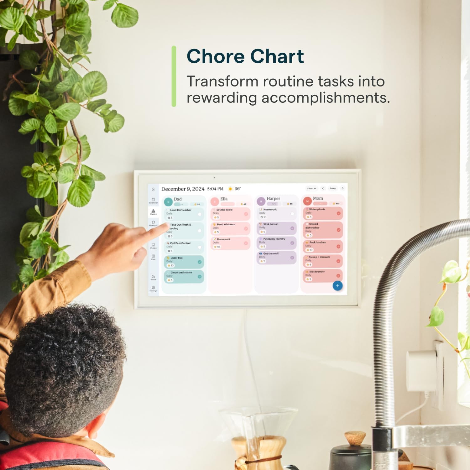 Calendario Skylight: Planificador de pared digital de 38,1 cm y tabla de tareas, pantalla interactiva inteligente táctil para horarios familiares – Incluye montaje en pared, ideal para organizar tu - Image 4
