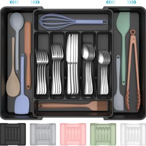 ukeetap Organizador de Cubiertos Expandible Extra Grande, Organizador de Cubiertos y Vajilla Sin BPA Apto para Alimentos, Organizador de Cajón de Utensilios de Cocina, Soporte Ajustable de Cubiertos