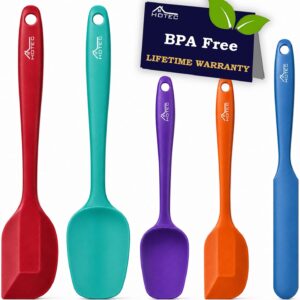 HOTEC Juego de espátulas de goma de silicona de grado alimenticio resistentes al calor 600℉ para hornear, cocinar y mezclar, antiadherentes, aptas para lavavajillas, sin BPA, multicolor, juego de 5
