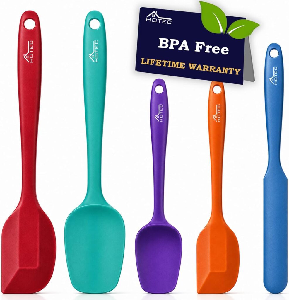 HOTEC Juego de espátulas de goma de silicona de grado alimenticio resistentes al calor 600℉ para hornear, cocinar y mezclar, antiadherentes, aptas para lavavajillas, sin BPA, multicolor, juego de 5