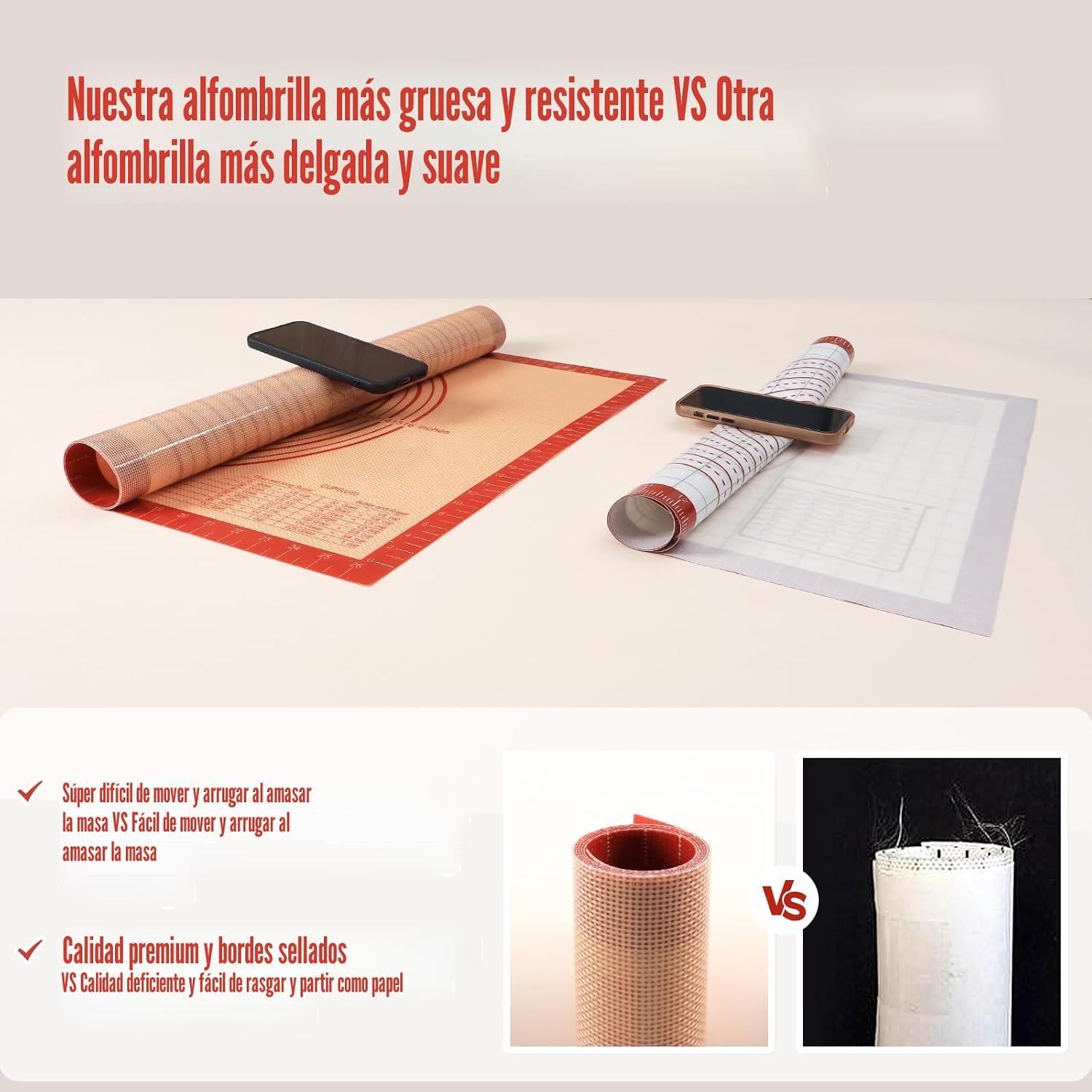Tapete de Silicona Antideslizante para Pastelería Extra Grande con Medidas de 28'' por 20'' para Tapete de Horneado de Silicona, Mostrador, Enrollado de Masa, Forro de Horno, Fondant/Masa de Pastel de - Image 4