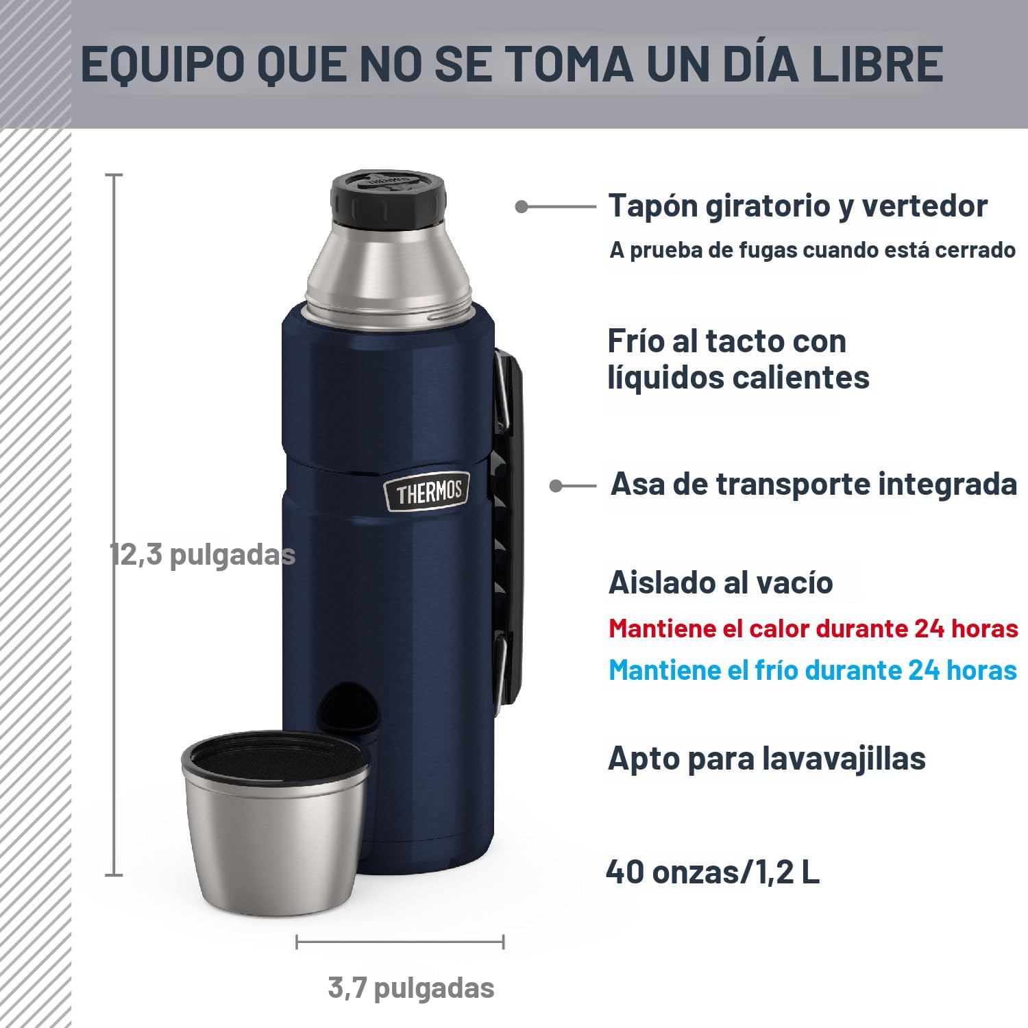 THERMOS Stainless King - Botella de bebida aislada al vacío, 40 onzas, azul medianoche - Image 3