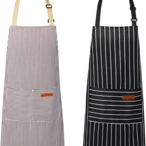 VALOME Paquete de 2 delantales de cocina, delantales para cocinar con 2 bolsillos, correa ajustable unisex para el cuello, delantales de chef para hombres y mujeres