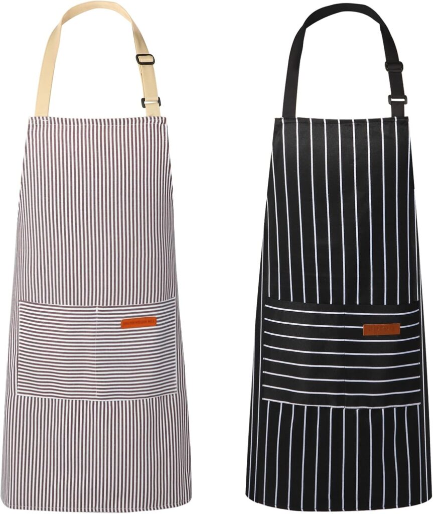 VALOME Paquete de 2 delantales de cocina, delantales para cocinar con 2 bolsillos, correa ajustable unisex para el cuello, delantales de chef para hombres y mujeres