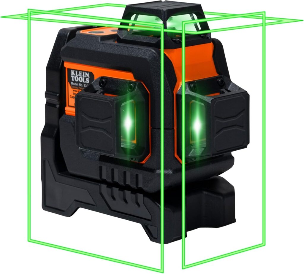 Klein Tools Nivel láser autonivelante compacto 93CPLG, planos láser de 360 grados de línea cruzada verde brillante, clase 2 ≤ 1 mW, recargable, montaje magnético