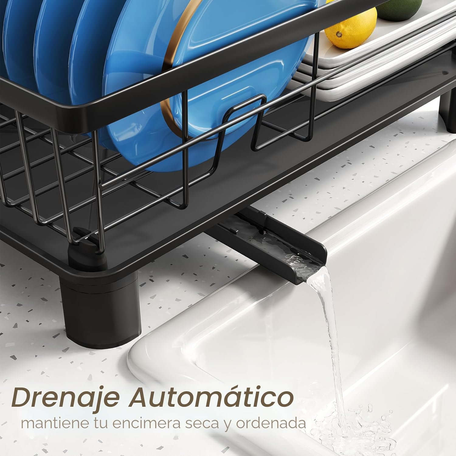 SNTD Escurridor de Platos - Escurridor de Platos Pequeño para Encimera de Cocina, Escurridor de Platos de Acero Inoxidable con Soporte para Utensilios y Bandeja de Goteo, 11" An x 15" L (Negro) - Image 4