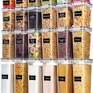 Recipientes herméticos para almacenamiento de alimentos con tapas, Vtopmart 24 piezas recipientes de plástico para organización de cocina y despensa para cereales, alimentos secos, harina y azúcar