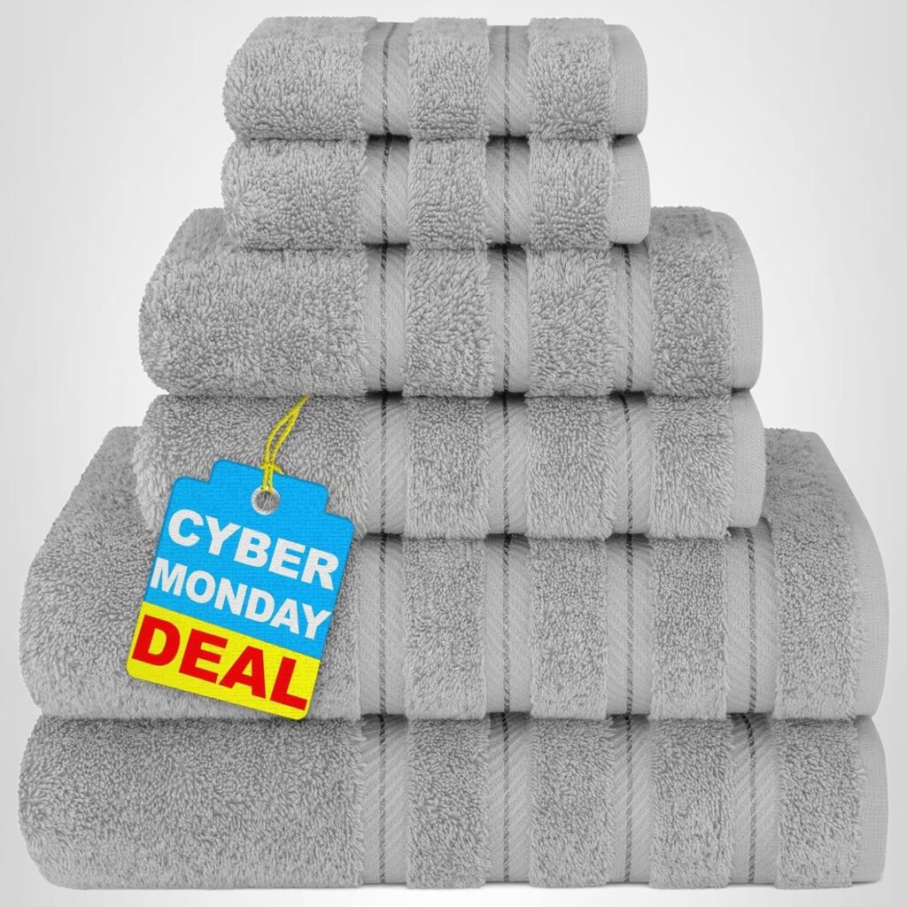 American Soft Linen Juego de toallas de lujo de 6 piezas, 2 toallas de baño, 2 toallas de mano, 2 toallas pequeñas, toallas turcas 100% algodón de 600 GSM, para baño, juegos de toallas color gris