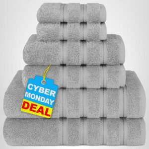 American Soft Linen Juego de toallas de lujo de 6 piezas, 2 toallas de baño, 2 toallas de mano, 2 toallas pequeñas, toallas turcas 100% algodón de 600 GSM, para baño, juegos de toallas color gris