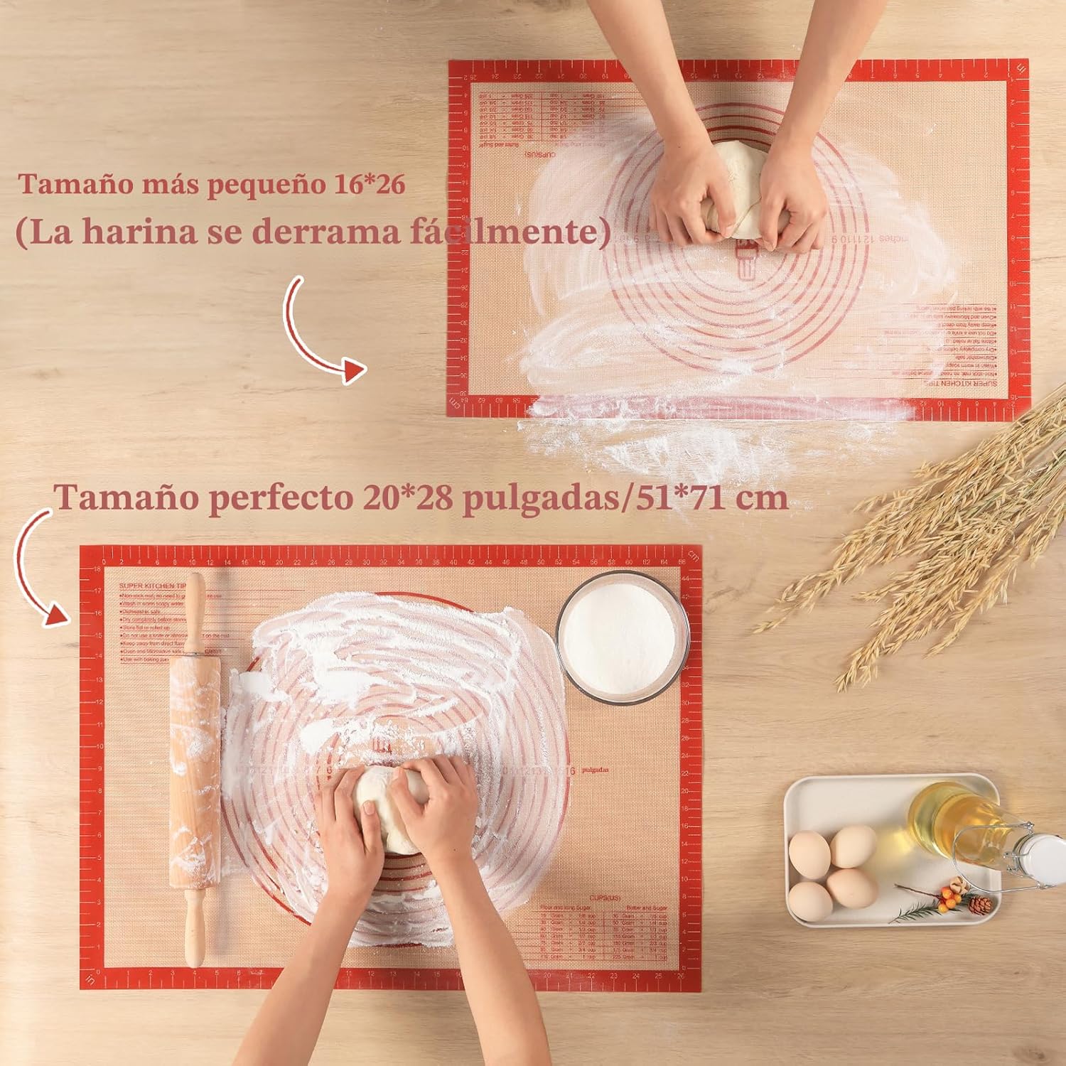 Tapete de Silicona Antideslizante para Pastelería Extra Grande con Medidas de 28'' por 20'' para Tapete de Horneado de Silicona, Mostrador, Enrollado de Masa, Forro de Horno, Fondant/Masa de Pastel de - Image 3