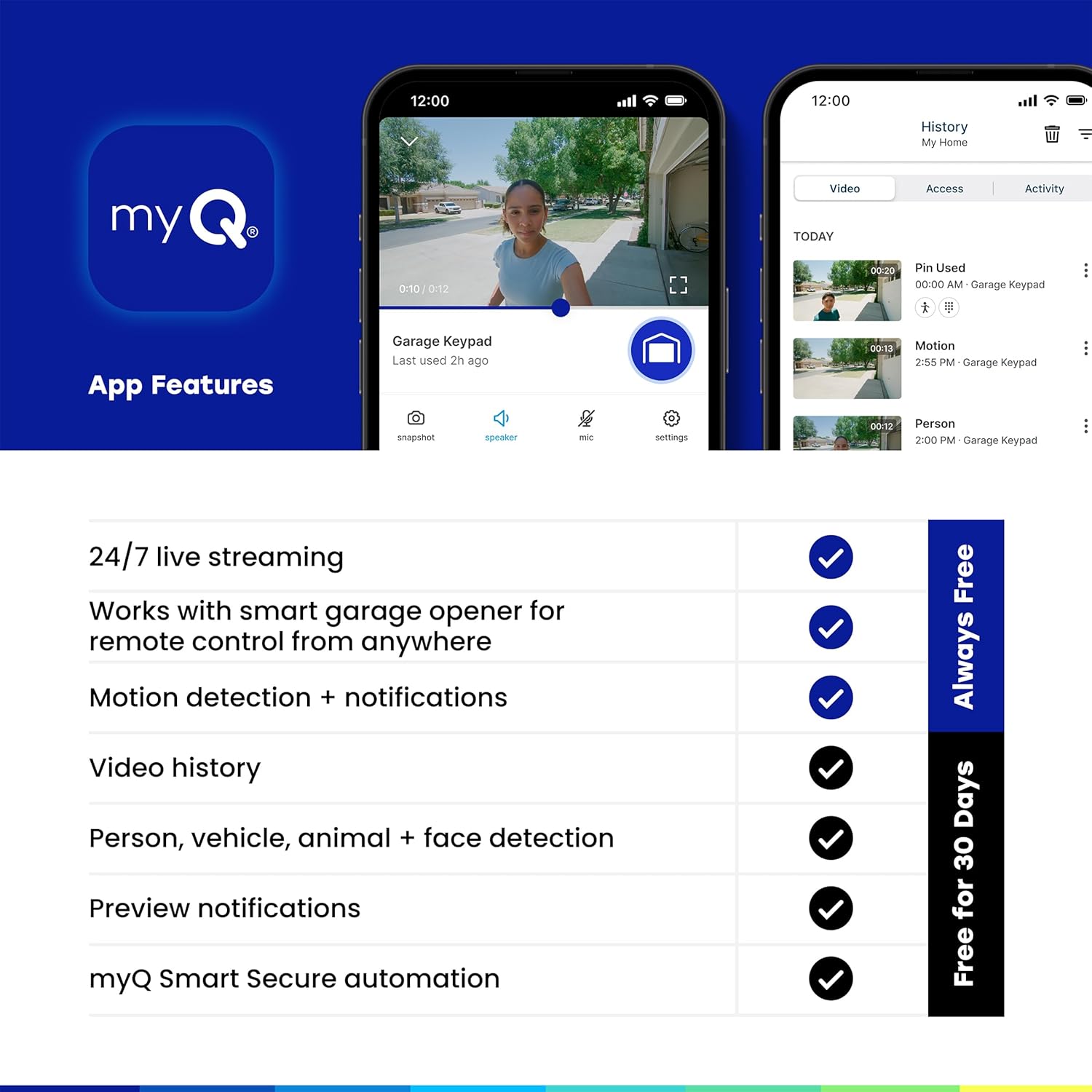 myQ - Teclado inteligente de video para puerta de garaje con cámara gran angular, códigos PIN personalizables y control de teléfono inteligente. Toma el control de tu acceso al garaje, funciona con - Image 5
