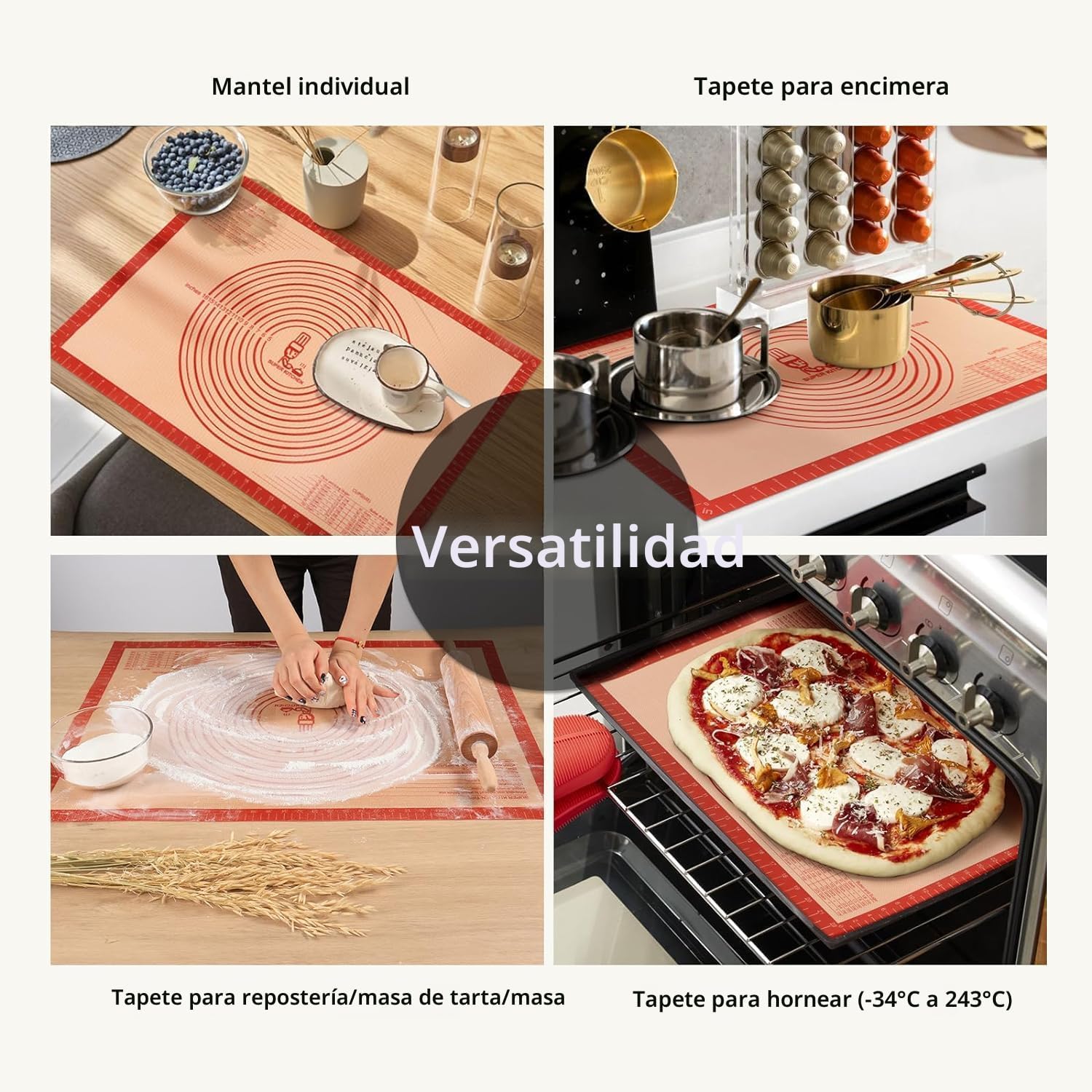 Tapete de Silicona Antideslizante para Pastelería Extra Grande con Medidas de 28'' por 20'' para Tapete de Horneado de Silicona, Mostrador, Enrollado de Masa, Forro de Horno, Fondant/Masa de Pastel de - Image 8