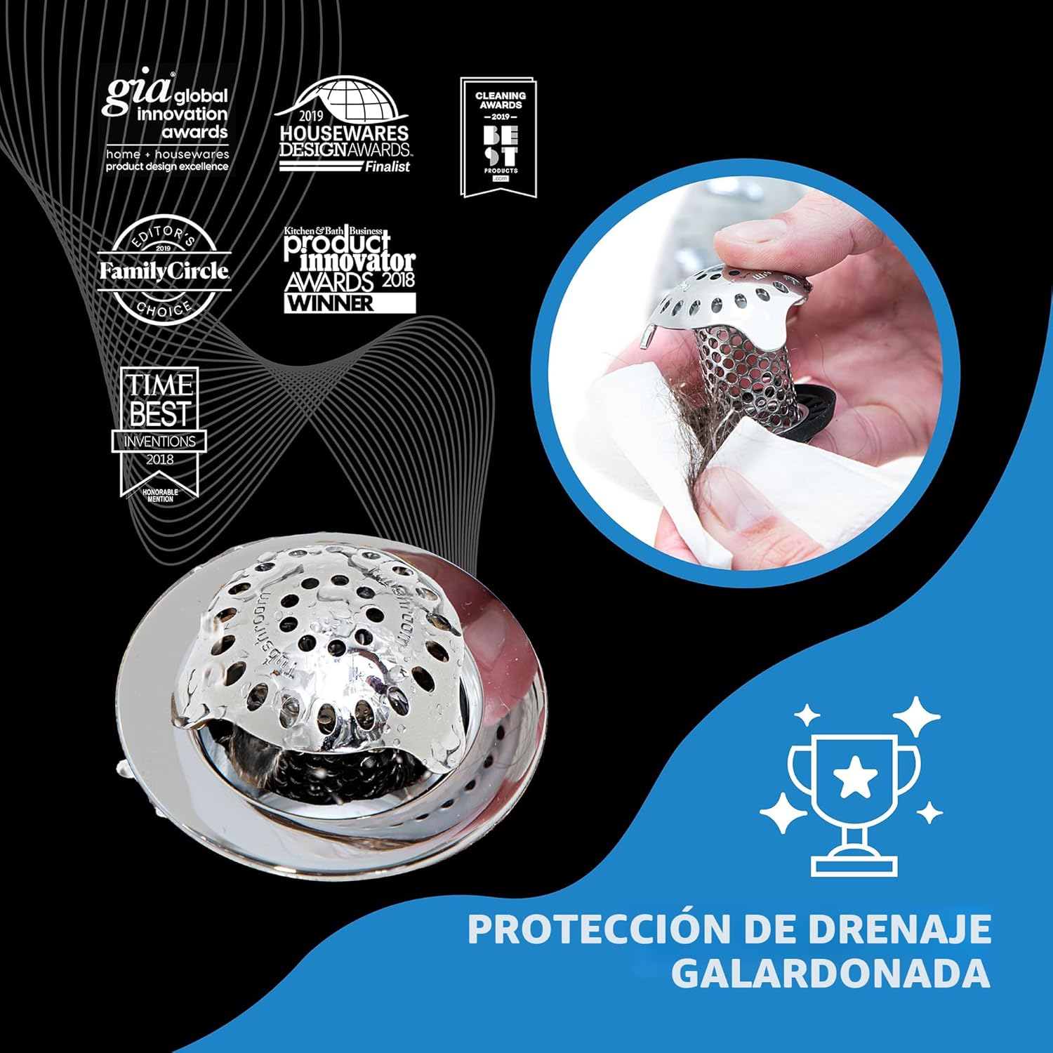 TubShroom Protector de drenaje de bañera ultra revolucionario, colador, trampa, acero inoxidable, combo de acero inoxidable - Image 5