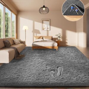 Ophanie - Alfombras para sala de estar y dormitorio, alfombra de felpa antideslizante y suave en color gris, alfombra gris para el suelo interior de 4 x 6 pies, alfombra peluda y esponjosa para sala