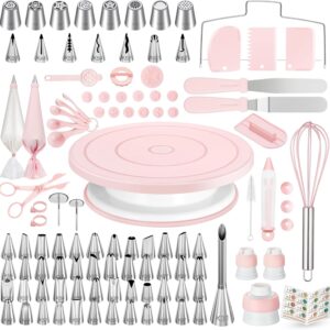 Kootek Kit de decoración de pasteles de 158 piezas, herramientas para hornear – Incluye soporte para tartas, juego de 64 puntas de glaseado, 2 espátulas de glaseado, 3 raspadores, 50+2 bolsas de pastelería, acoplador, video tutorial, folleto