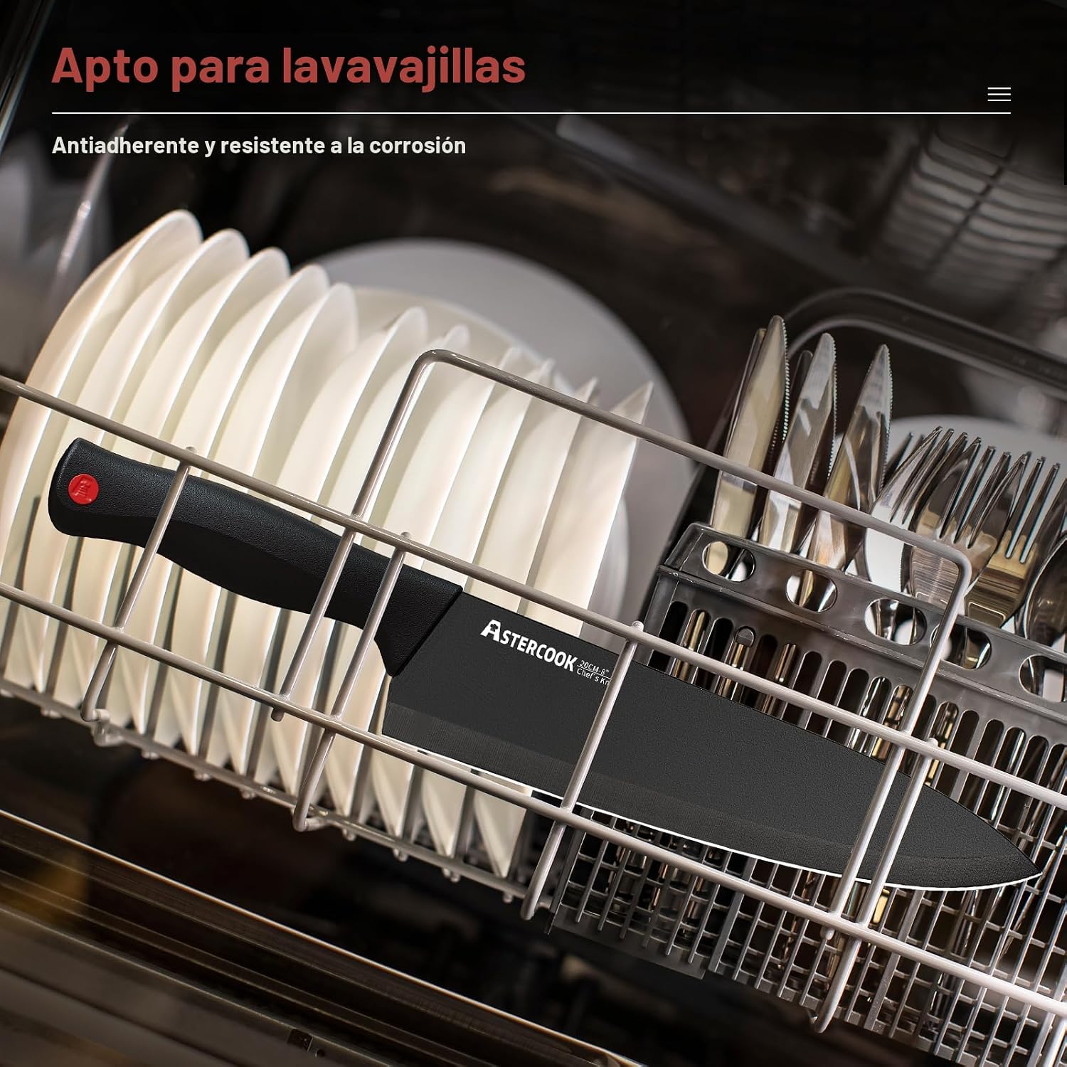 Astercook - Juego de cuchillos de 15 piezas para cocina con bloque, juego de cuchillos de cocina aptos para lavavajillas con bloque afilador integrado, juego de bloques de cuchillos de acero inoxidable alemán, color negro - Image 7