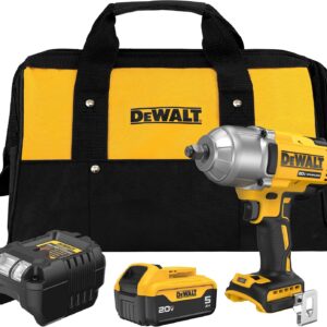 DEWALT Llave de impacto inalámbrica de 20 V MAX con yunque de anillo de cerdo, pistola de impacto de alto par 1/2 sin escobillas, velocidad de 4 modos, incluye batería, cargador y bolsa de kit